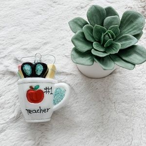 NWT #1 Teacher Christmas Tree Glass Ornament